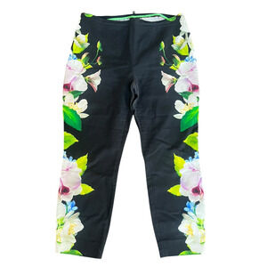 Ted Baker Black Kensington Side Floral Cropped Grazer Pants Size 3 US 8 M